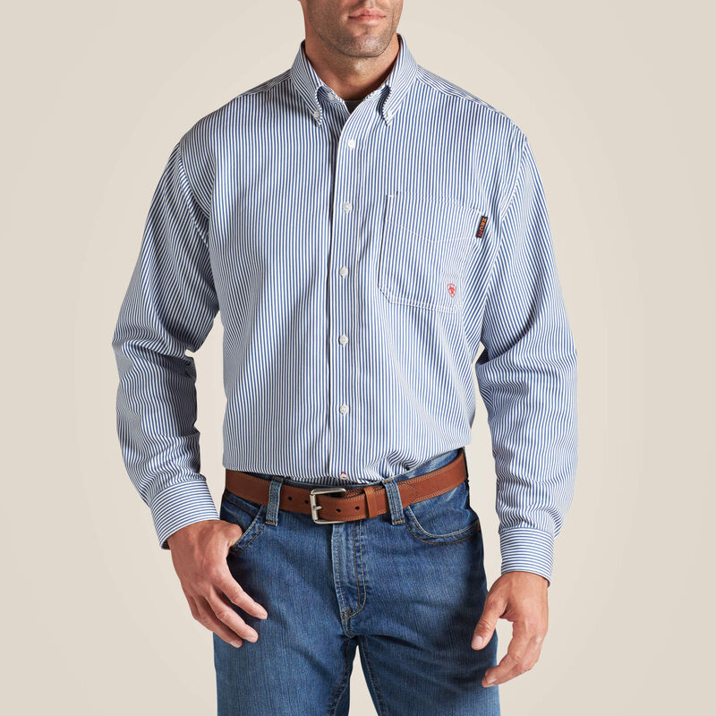 Ariat Men's FR Bold Blue Basic Work Shirt-DNR - Image 1