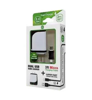 Micro USB 2n1 2.4amp Home Charger + 3ft Cable - Image 1