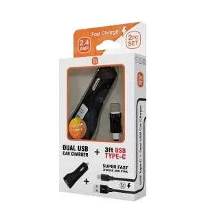 USB-C 2n1 2.4amp Car Charger + 3ft Cable - Image 1