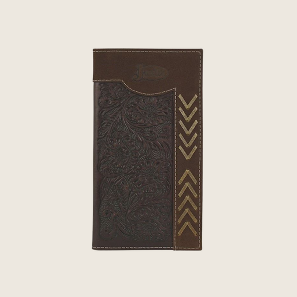 Justin Rodeo Wallet Brown W/ Tooling and Rawhide - Image 1