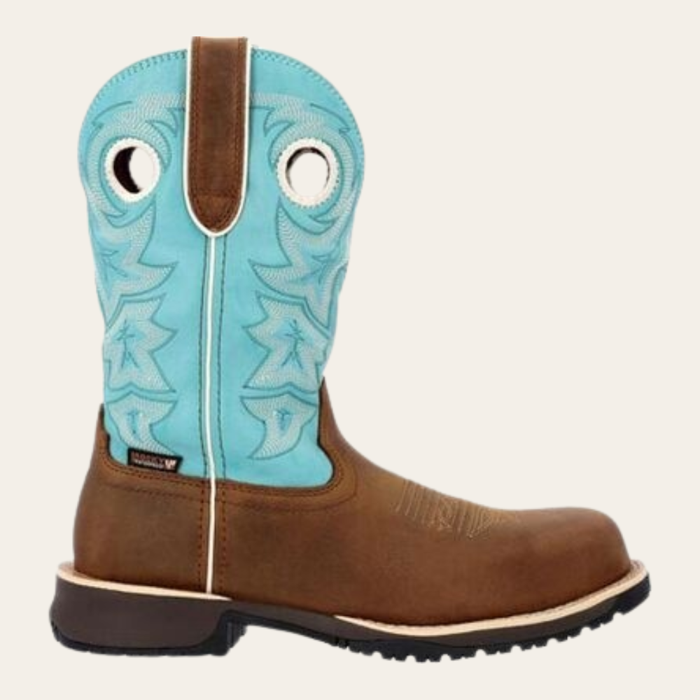 Rocky Rosemary Women's Brown & Turquoise Waterproof Composite Toe Western Boot-DC - Image 3