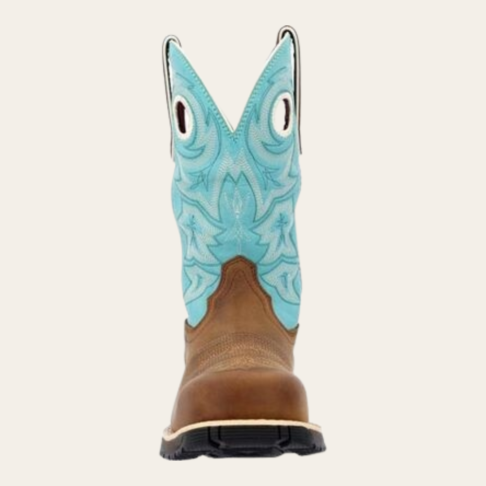 Rocky Rosemary Women's Brown & Turquoise Waterproof Composite Toe Western Boot-DC - Image 4