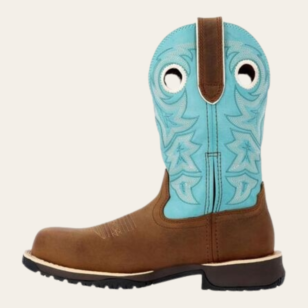 Rocky Rosemary Women's Brown & Turquoise Waterproof Composite Toe Western Boot-DC - Image 6