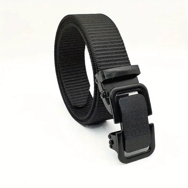 Men's Black Buckle Woven Nylon Tactical Belt - Image 1