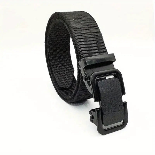 Men's Black Buckle Woven Nylon Tactical Belt - Image 1