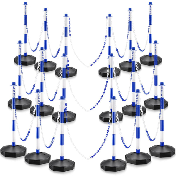 18 Pack Traffic Delineator Post Cones with Fillable Bases / Crowd Control Barriers with 6.6FT Plastic Chain / Plastic Safety Stanchion Post Set for Parking Lot - Blue