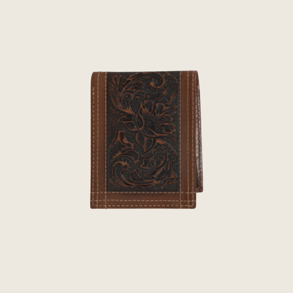 Justin Leather Bifold Wallet Tooled W/Triple Stitch - Image 1