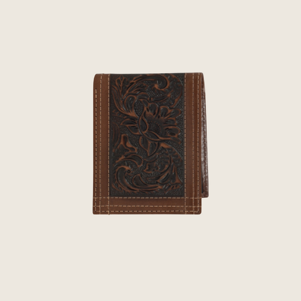 Justin Leather Bifold Wallet Tooled W/Triple Stitch - Image 1
