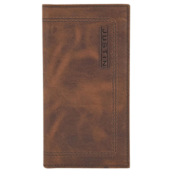 Justin Rodeo Wallet Brown Pull Up Leather W/ Stitched Details DNR - Image 1