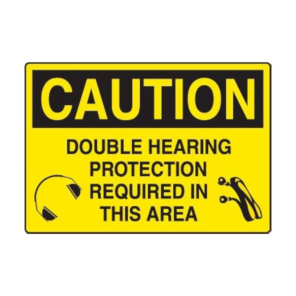 Caution Double Hearing Protection Required In This Area Sticker - Image 1