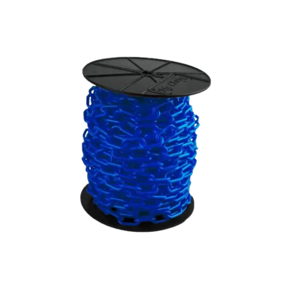 Mr. Chain Plastic Barrier Chain / Traffic Blue / 1.5" Link Dia. / 50' Length - Image 1