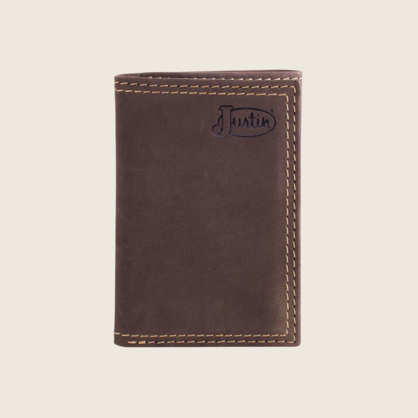 Justin Dark Brown Nubuck Trifold Wallet - Image 1