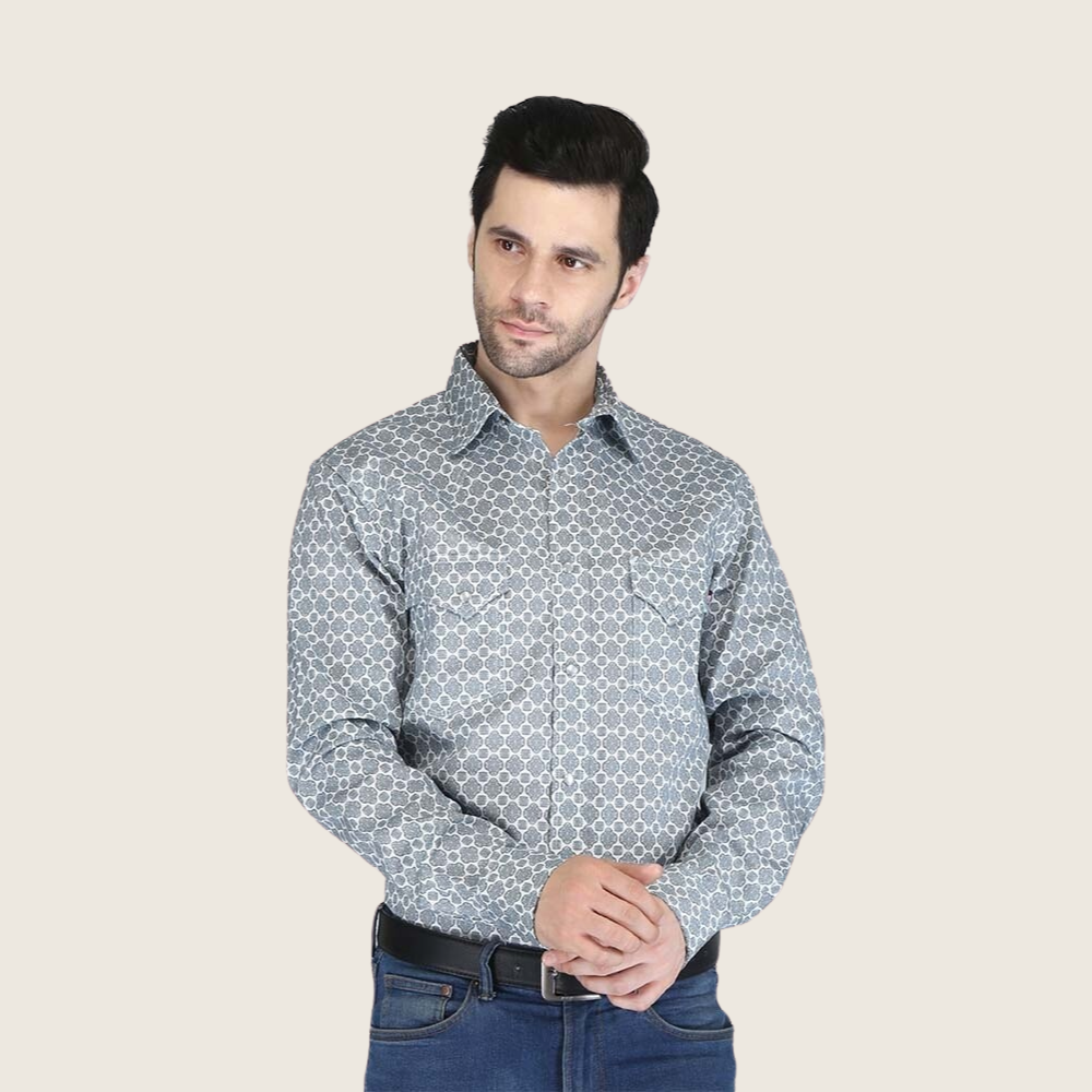 Forge Men's FR MFRPLD-227 Light Grey Printed Shirt - Image 1