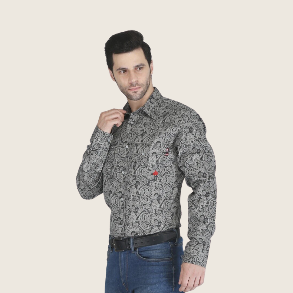 Forge Men's FR MFRPLD-236 Black Floral Printed Shirt - Image 1