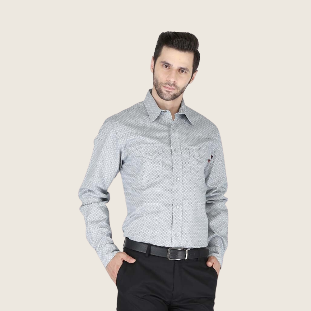 Forge Men's FR MFRPLD-220 Iron Grey Printed Shirt - Image 1