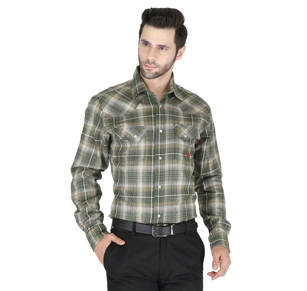 Forge Men's FR MFRPLD-231 Sage Green Plaid Printed Shirt - Image 1