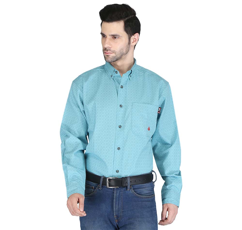 Forge Men's FR MFRPLD-222 Cyan Printed Shirt - Image 1