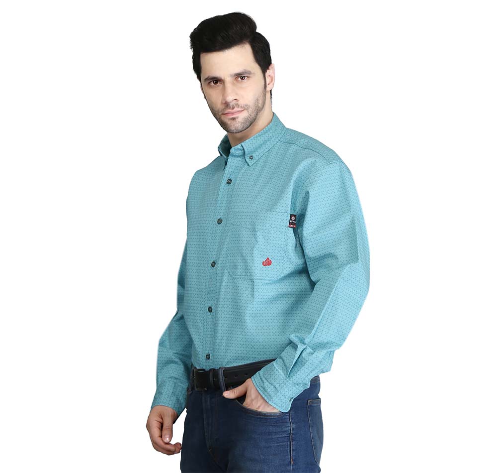 Forge Men's FR MFRPLD-222 Cyan Printed Shirt - Image 2