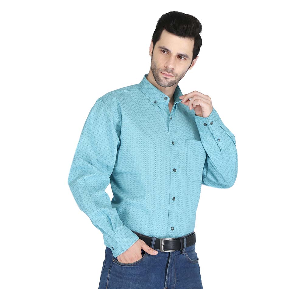 Forge Men's FR MFRPLD-222 Cyan Printed Shirt - Image 4
