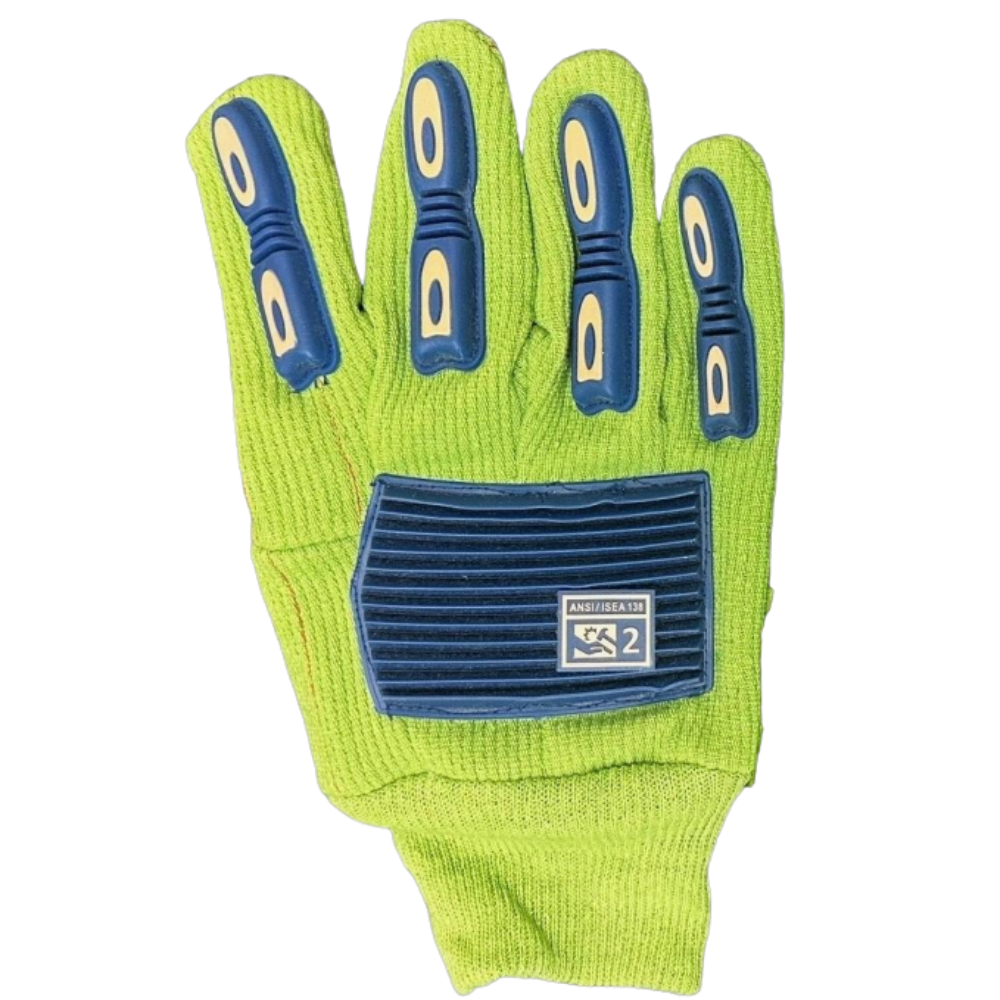 T821GB Green Poly/Cotton Cord Dbl Palm Glove Impact (Impact 2) - Image 1