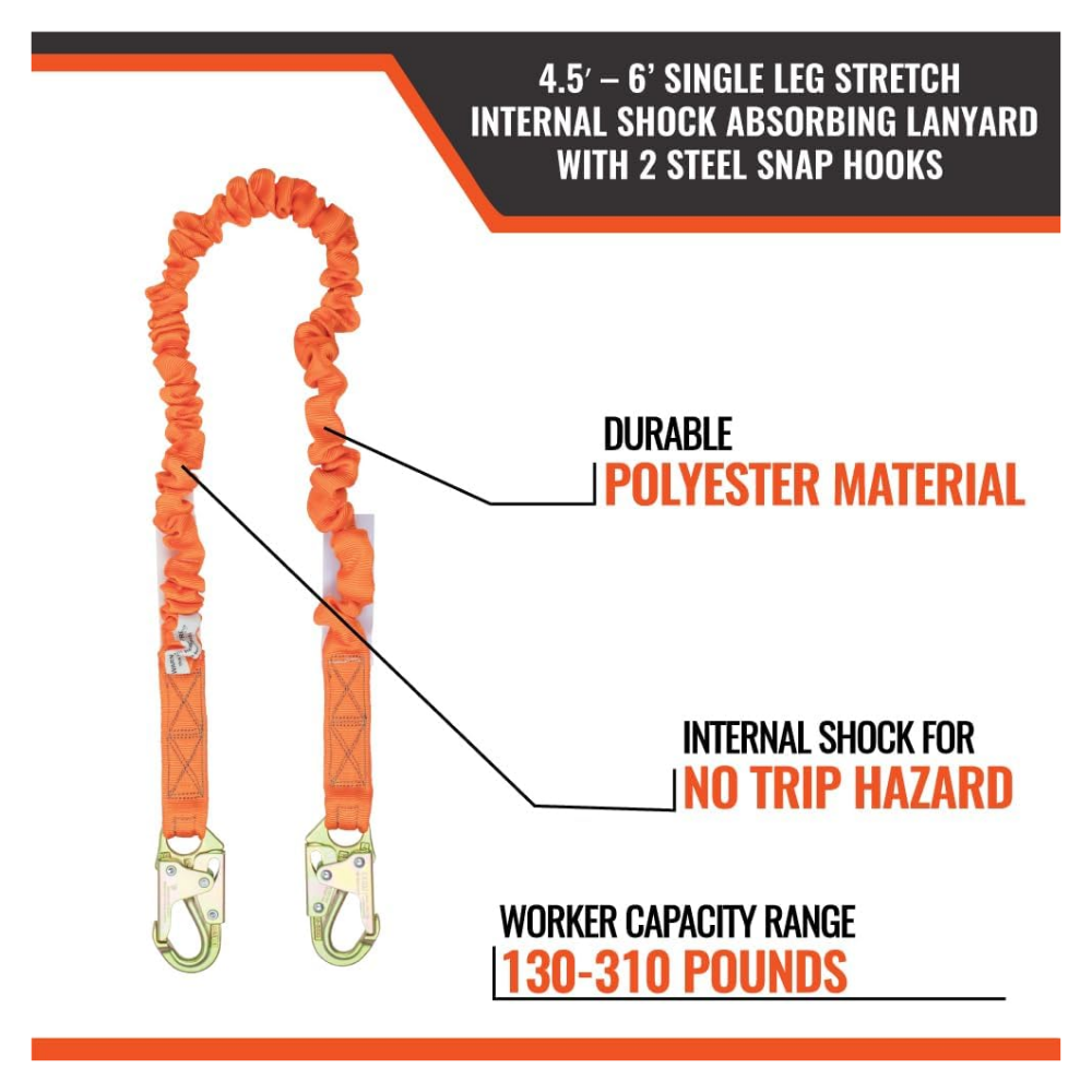 Malta Dynamics 4.5'-6' Single Leg Stretch Internal Shock Absorbing Lanyard - Image 2