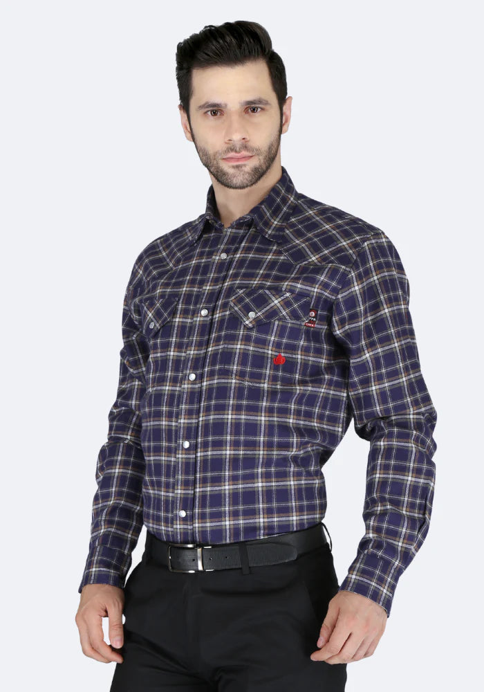 Forge Men's FR MFRPLD-229 Dark Blue Plaid Printed Shirt - Image 3