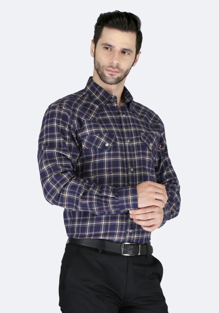 Forge Men's FR MFRPLD-229 Dark Blue Plaid Printed Shirt - Image 4