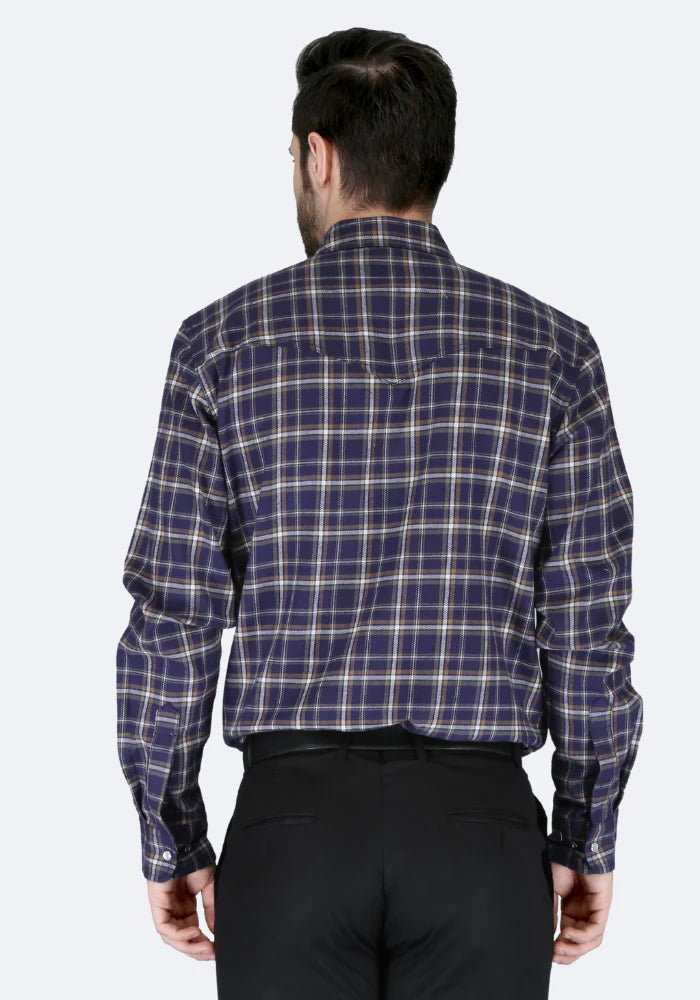 Forge Men's FR MFRPLD-229 Dark Blue Plaid Printed Shirt - Image 2