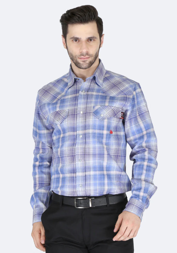 Forge Men's FR MFRPLD-230 Light Blue Plaid Printed Shirt - Image 1