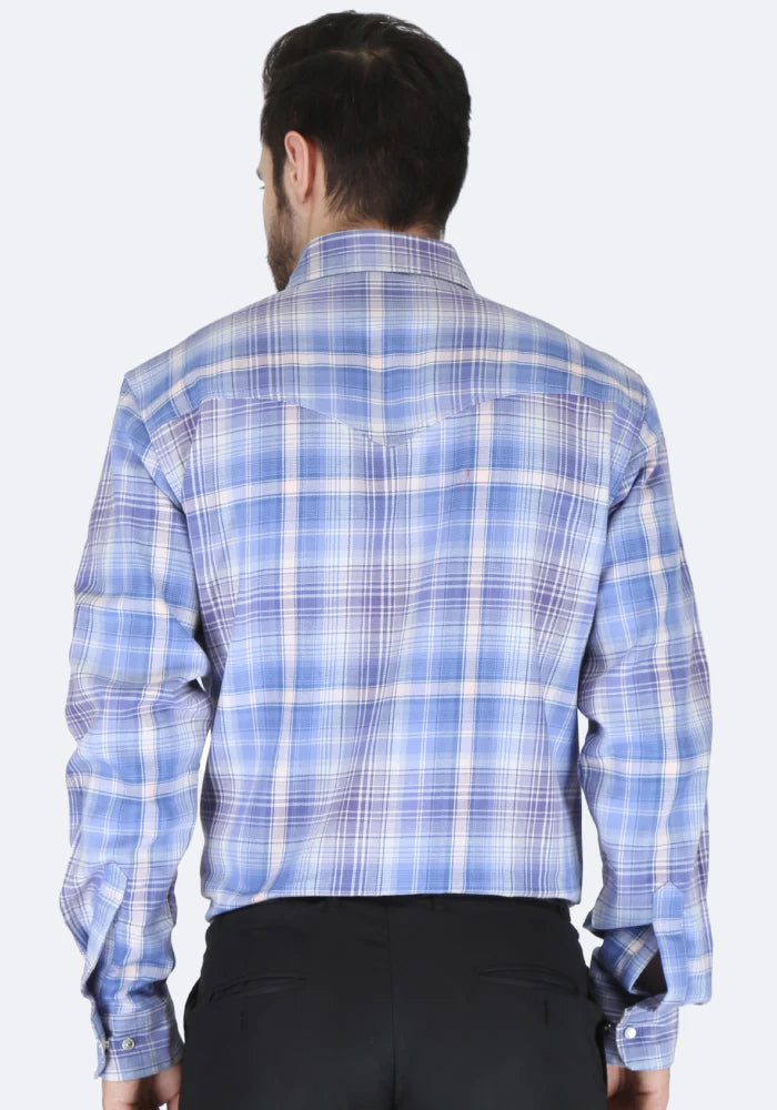 Forge Men's FR MFRPLD-230 Light Blue Plaid Printed Shirt - Image 2