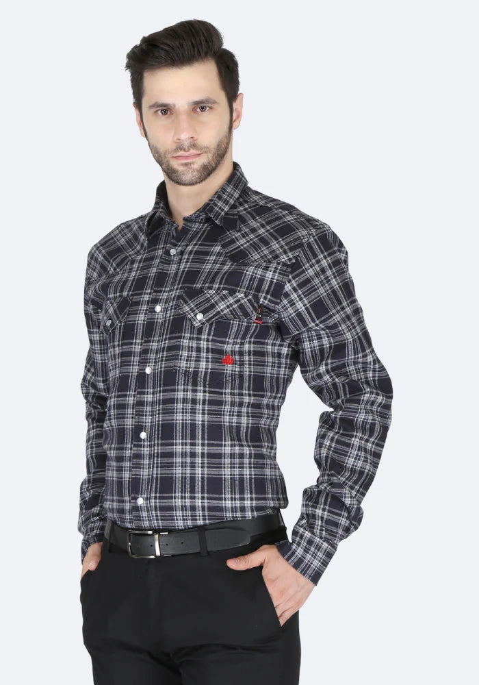 Forge Men's FR MFRPLD-232 Black Plaid Shirt - Image 3