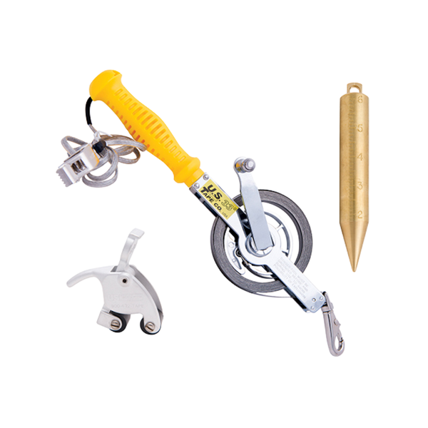 Gauging Tape 1/2" x 33' Stainless Steel Kit - includes Tape (16ths), Line Wiper, & 58899 Graduated Plumb Bob