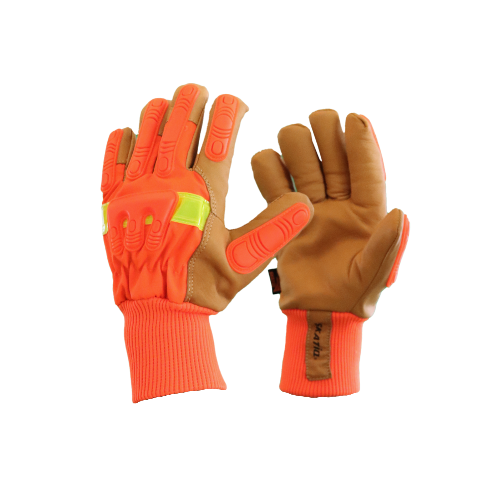 SG-1938 HI-VIS Orange Goat skin Insulated Impact & Knit Wrist Glove - Image 1