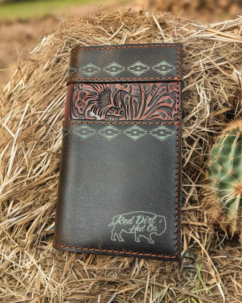 Red Dirt Hat Co. Brown Western Tooled Leather Junior Rodeo Wallet - Image 1