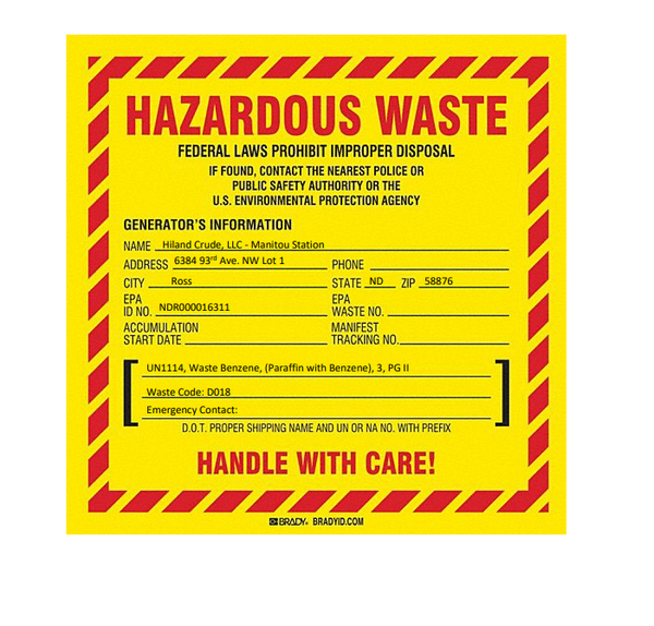 Kinder Morgan Hazardous Waste Filled Out Custom Sign - Image 1