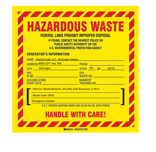 Kinder Morgan Hazardous Waste Filled Out Custom Sign - Image 2