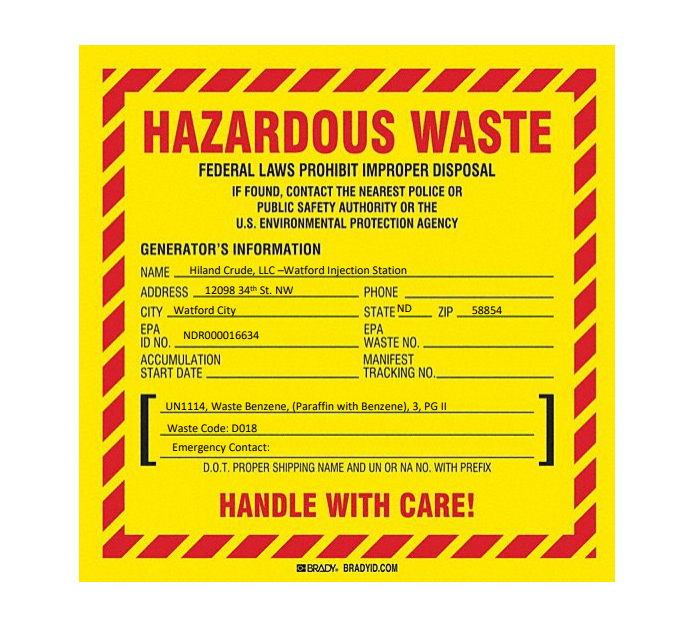 Kinder Morgan Hazardous Waste Filled Out Custom Sign - Image 3