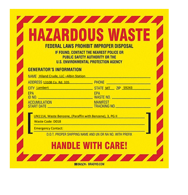 Kinder Morgan Hazardous Waste Filled Out Custom Sign - Image 4