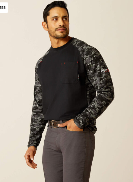 Ariat Men's FR AC  Stretch Camo Baseball T-Shirt - Image 1