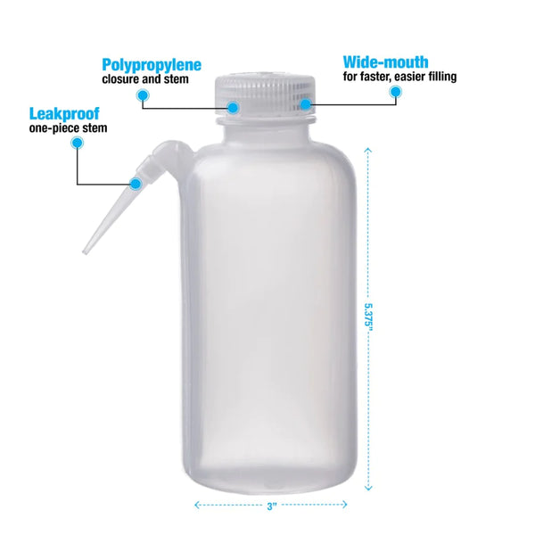 Wash Bottle, LDPE, Wide Mouth, 16 oz/500mL - Image 1