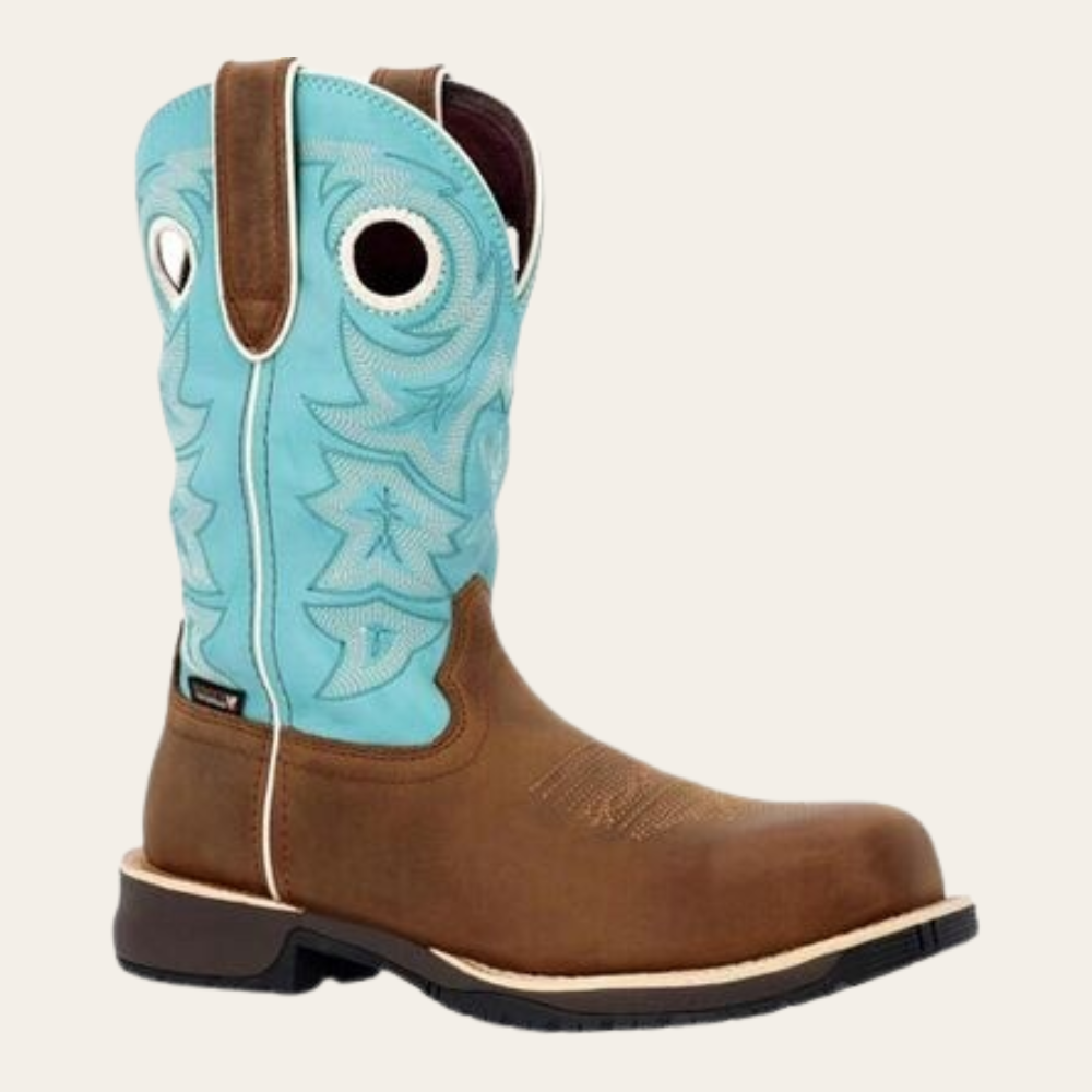 Rocky Rosemary Women's Brown & Turquoise Waterproof Composite Toe Western Boot-DC - Image 1