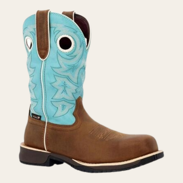 Rocky Rosemary Women's Brown & Turquoise Waterproof Composite Toe Western Boot-DC - Image 1