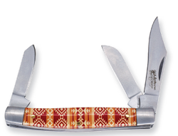 Justin Stockman Knife Acrylic Tan and Red Aztec 3 Blade - Image 1