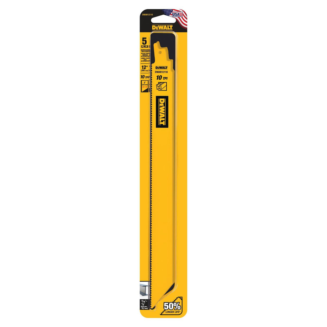 Dewalt Reciprocating Saw Blades / 5 Piece: 12" 10TPI / Saw Blades - Image 1