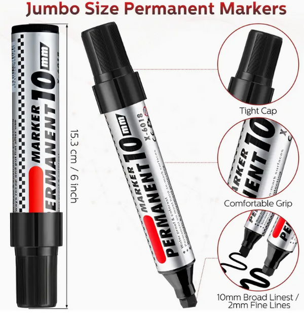 Jumbo Size Permanent Markers Chisel Tip Waterproof - Image 1