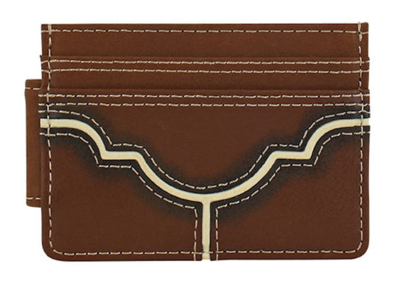 Justin Men's Genuine Oiled Leather Card Case with Magnet Clip and Embossed Front - Image 1