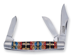 Justin Stockman Knife Acrylic Blue and Red Aztec 3 Blade - Image 1
