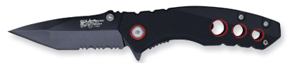 Justin Tactical Knife Black and Red Rubberized Aluminum Handle - Image 1